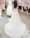 Spaghetti Strapes V neck Tulle Floor-Length Wedding Dress