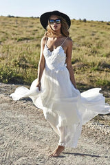 Spaghetti Straps Beach Wedding Dresses V-neck Open Back Chiffon Bridal Gown BO7255