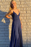 Spaghetti Straps Glitter Sequins V-Neck Evening Maxi Dress