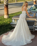 Spaghetti Straps Tulle White Lace Mermaid Wedding Dresses