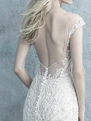 Sparkle & Shine Mermaid Wedding Dress V-neck Lace Tulle Cap Sleeve Sexy Backless Bridal Gowns with Sweep Train