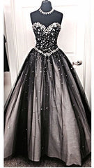 Sparkly A-Line Sweetheart Black Wedding Dress with Rhinestone Beautiful Lace-Up Quinceanera Dress