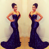 Sparkly Sequined Prom Dress Sweetheart Sequined Mermaid Sexy Evening Gowns with Train