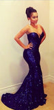 Sparkly Sequined Prom Dress Sweetheart Sequined Mermaid Sexy Evening Gowns with Train