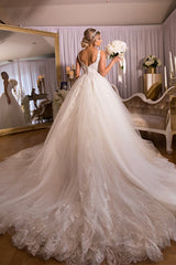 Strap Gorgeous Applique A-Line Beading V-neck Wedding Dress