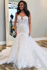 Strapless Lace Appliques Wedding Dresses | Mermaid Sleeveless Bridal Gowns