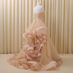 Strapless Lace-Up Organza Evening Dresses Tiered Flower Elegant Prom Gowns