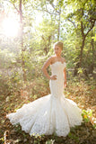 Strapless Mermaid Wedding Dresses Full Lace Popular Bride Dress without Sleeve