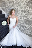 Strapless Mermaid Wedding Dresses Full Lace Popular Bride Dress without Sleeve