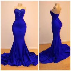 Strapless Open Back Royal Blue Prom Dress | Mermaid Lace Applqiues Sexy Formal Dresses