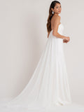 Strapless White Satin Mermaid Backless Wedding Dresses Long