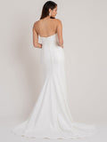 Strapless White Satin Mermaid Backless Wedding Dresses Long