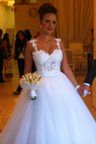 Straps Lace Top Puffy Tulle Wedding Dress  Ball Gown Sleeveless Bridal Gowns