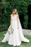 Straps V-neck Floral Beads A-line Wedding Dress