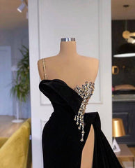 Stunning Black Split Front One Shoulder Prom Dress With Beading