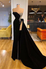 Stunning Black Split Front One Shoulder Prom Dress With Beading