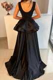 Stunning Long Black Formal Wears Classy Drom Dresses With Detachable Train