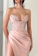 Stunning Peach V-neck Mermaid Formal Wears Long Classy Prom Dresses With Split Online
