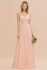 Stunning Spaghetti Straps Aline Bridesmaid Dress Sweetheart Chiffon Swing Evening Dress