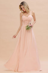 Stunning Spaghetti Straps Aline Bridesmaid Dress Sweetheart Chiffon Swing Evening Dress