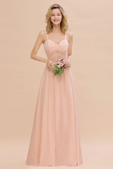 Stunning Spaghetti Straps Aline Bridesmaid Dress Sweetheart Chiffon Swing Evening Dress