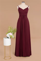 Stunning Spaghetti Straps Simple Evening Maxi Dresses Aline Chiffon Ruffle Party Gown