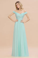 Stunning Sweetheart Ruffles Simple Prom Dresses Off the Shoulder aline Bridesmaid Dress