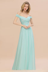 Stunning Sweetheart Ruffles Simple Prom Dresses Off the Shoulder aline Bridesmaid Dress