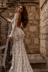 Stunning sweetheart longsleeves mermaid lace Bridal Gowns