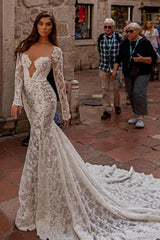 Stunning sweetheart longsleeves mermaid lace Bridal Gowns