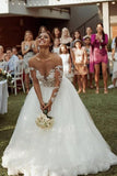 Stylish Lace Appliques Aline Tulle Casual Wedding Dress Long Sleeve Garden Wedding Gown