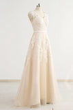 Stylish Straps Sleeveless Champagne Wedding Dress | A-line Lace Bridal Gowns