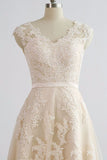 Stylish Straps Sleeveless Champagne Wedding Dress | A-line Lace Bridal Gowns