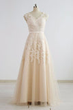 Stylish Straps Sleeveless Champagne Wedding Dress | A-line Lace Bridal Gowns