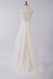 Stylish V-neck Straps Tulle Wedding Dress | Appliques A-line Ruffles Bridal Gowns