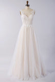 Stylish V-neck Straps Tulle Wedding Dress | Appliques A-line Ruffles Bridal Gowns