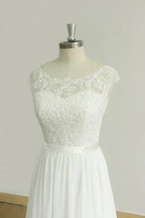 Stylish White Chiffon Lace Wedding Dress | Jewel Sleeveless Bridal Gowns