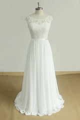 Stylish White Chiffon Lace Wedding Dress | Jewel Sleeveless Bridal Gowns