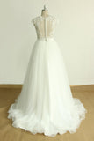 Stylish White Tulle Lace Wedding Dress | Appliques A-line Ruffles Bridal Gowns