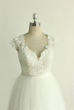 Stylish White Tulle Lace Wedding Dress | Appliques A-line Ruffles Bridal Gowns