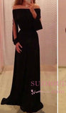 Summer Long-Sleeve Off-the-Shoulder A-Line Black Chiffon Prom Dresses BA4768