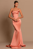 Charming Coral Spaghetti-Straps Evening Prom Dresses Mermaid Sleeveless