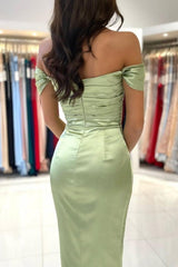 Suzhoufashion Classic Off-the-shoulder Evening Dresses Short Sage Prom Dress With Split