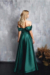 Suzhoufashion Classy Classy Long Dark A-line Off-the-shoulder Sleeveless Green Evening Gowns With Slit