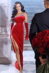 Suzhoufashion Classy Red Straps Sequins Mermaid Evening Dresses With Split