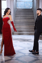Suzhoufashion Classy Red Straps Sequins Mermaid Evening Dresses With Split