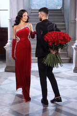 Suzhoufashion Classy Red Straps Sequins Mermaid Evening Dresses With Split