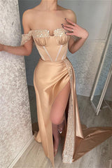 Suzhoufashion Elegant Off-the-shoulder Sequins Sleeveless Mermaid Evening Dresses With Split