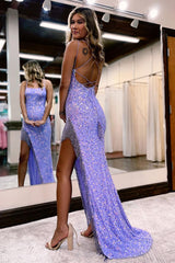 Suzhoufashion Elegant Spaghetti-Straps Mermaid Prom Dress Sleeveless Sequined With Slit