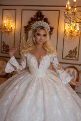 Suzhoufashion Elegant Sweetheart Ball Gown Lace Wedding Gowns Bridal Dresses With Long Sleeves